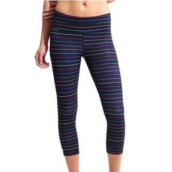 GUC Athleta Multi Stripe Sonar Rainbow Navy Capri Crop Small - Picture 1 of 15